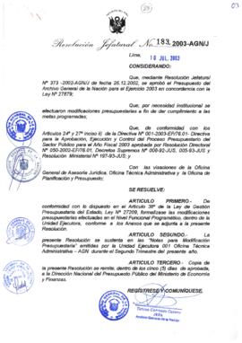 Resolución Jefatural N° 183-2003-AGN/J