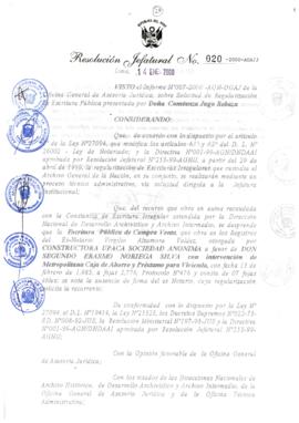 Resolución Jefatural N° 020-2000/AGN/J