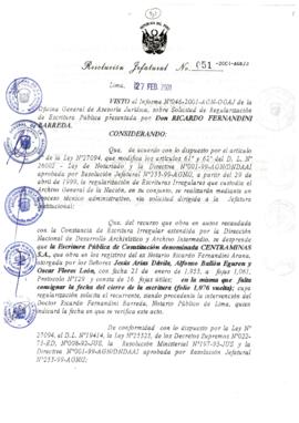 Resolución Jefatural N°051-2001/AGN/J