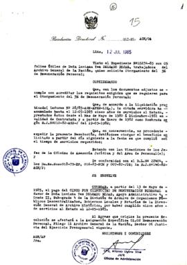 Resolución Directoral N° 62-85-AGN/OA