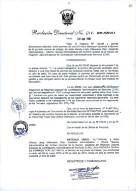 Resolución Directoral N° 012-2016-AGN/OTA