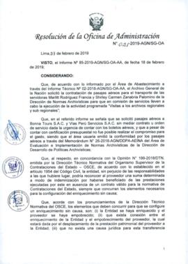 Resolución de la Oficina de Administración N° 021-2019-AGN/SG-OA