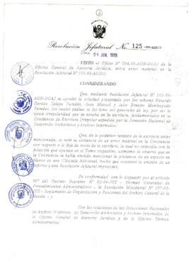 Resolución Jefatural N° 125-1999/AGN/J