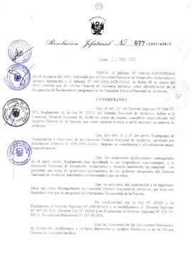 Resolución Jefatural N° 077-2002/AGN/J