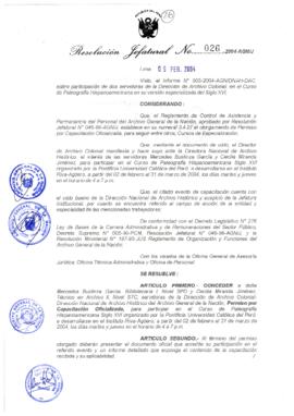 Resolución Jefatural N° 026-2004-AGN/J