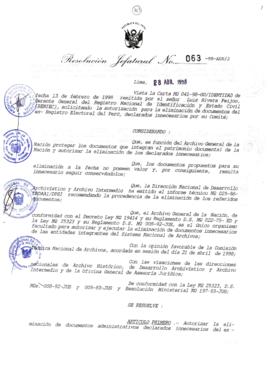 Resolución Jefatural N° 063-1998/AGN/J