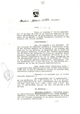 Resolución Jefatural N° 168-1991/AGN/J