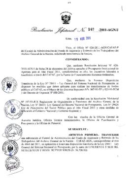 Resolución Jefatural N° 149-2011-AGN/J