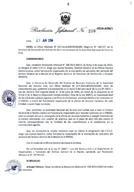 Resolución Jefatural N° 218-2014-AGN/J