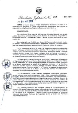 Resolución Jefatural N° 167-2019-AGN/J