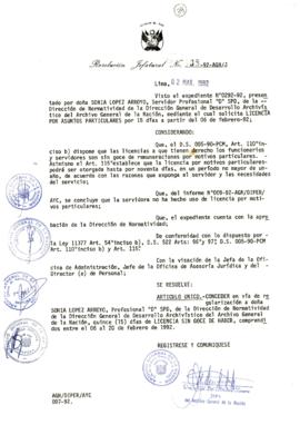 Resolución Jefatural N° 038-1992/AGN/J