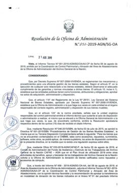 Resolución de la Oficina de Administración N° 053-2019-AGN/SG-OA
