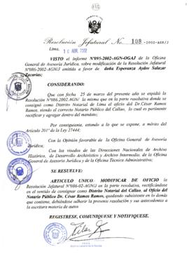 Resolución Jefatural N° 108-2002/AGN/J