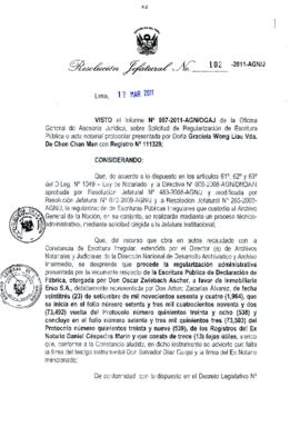 Resolución Jefatural N° 102-2011-AGN/J