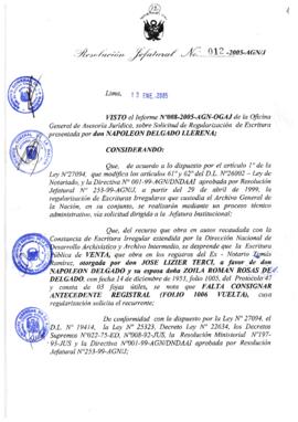 Resolución Jefatural N° 012-2005-AGN/J
