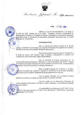 Resolución Jefatural N° 281-2005-AGN/J
