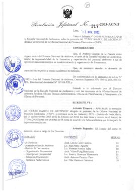 Resolución Jefatural N° 317-2003-AGN/J