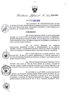 Resolución Jefatural N° 012-2010-AGN/J