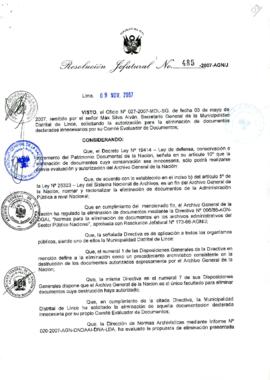 Resolución Jefatural N° 485-2007-AGN/J