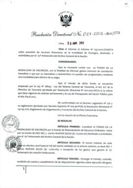 Resolución Directoral N° 027-2012-AGN/OTA