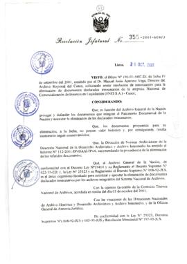Resolución Jefatural N° 355-2001/AGN/J