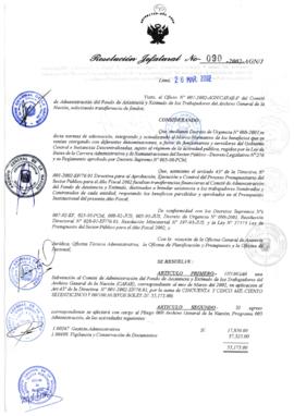 Resolución Jefatural N° 090-2002/AGN/J