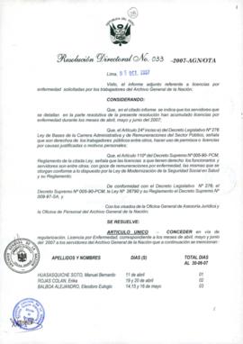 Resolución Directoral N° 033-2007-AGN/OTA