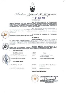 Resolución Jefatural N° 067-2012-AGN/J