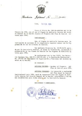 Resolución Jefatural N° 033-1994/AGN/J
