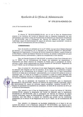 Resolución de la Oficina de Administración N° 076-2019-AGN/SG-OA