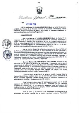 Resolución Jefatural N° 065-2016-AGN/J