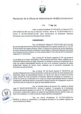 Resolución de la Oficina de Administración N° 023-2019-AGN/SG-OA