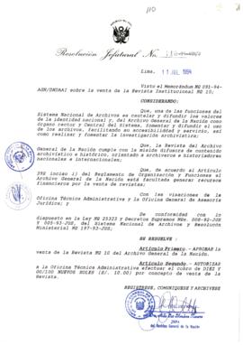 Resolución Jefatural N° 110-1994/AGN/J