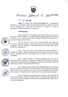Resolución Jefatural N° 140-2013-AGN/J