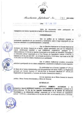 Resolución Jefatural N° 210-2001/AGN/J