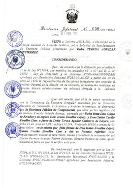 Resolución Jefatural N°039-2001/AGN/J