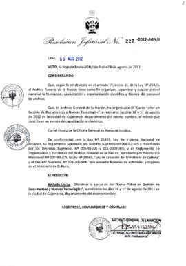Resolución Jefatural N° 227-2012-AGN/J