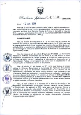 Resolución Jefatural N° 116-2019-AGN/J