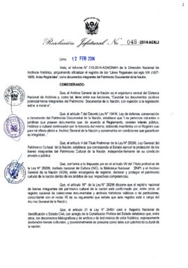 Resolución Jefatural N° 048-2014-AGN/J