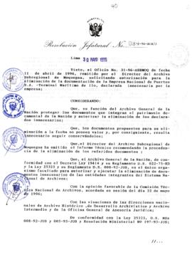Resolución Jefatural N° 089-1996/AGN/J