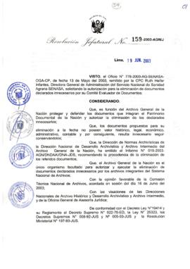 Resolución Jefatural N° 159-2003-AGN/J