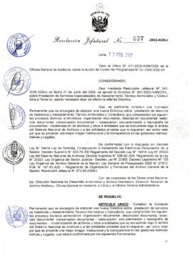 Resolución Jefatural N° 037-2002/AGN/J