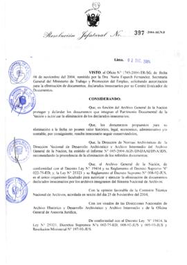 Resolución Jefatural N° 397-2004-AGN/J