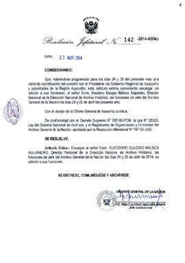Resolución Jefatural N° 142-2014-AGN/J