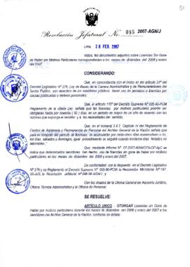 Resolución Jefatural N° 085-2007-AGN/J