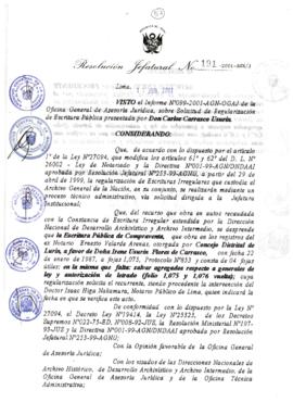Resolución Jefatural N° 191-2001/AGN/J