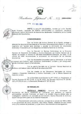 Resolución Jefatural N° 522-2009-AGN/J