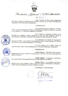 Resolución Jefatural N°011-2001/AGN/J