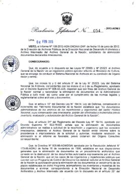 Resolución Jefatural N° 054-2013-AGN/J