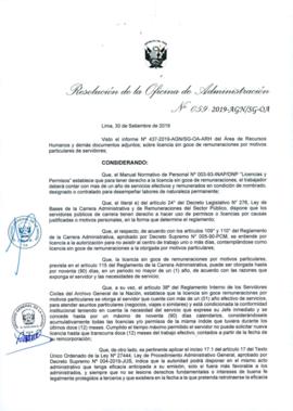 Resolución de la Oficina de Administración N° 059-2019-AGN/SG-OA